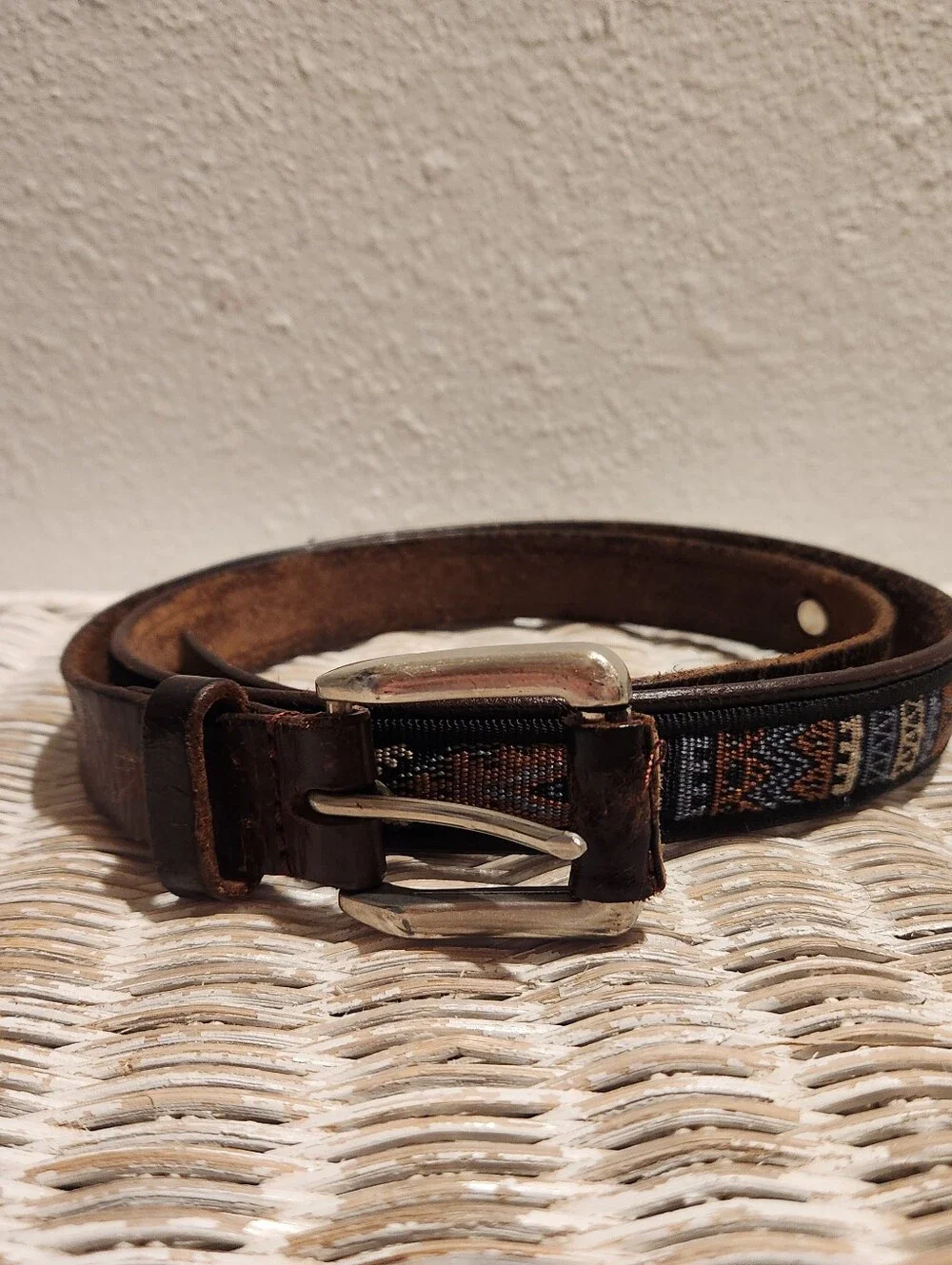 Vintage Bates Mens 38-40 Brown Leather Aztec Belt Bison Coin Concho Peruvian